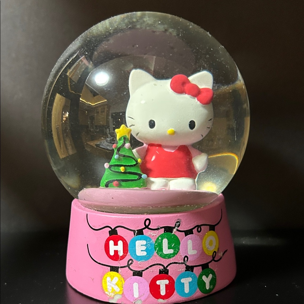 Reserved for Paula, Hello Kitty Festive Snow Globe with Pink Base